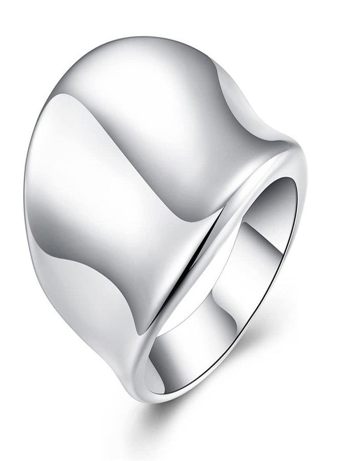 HAIXIAN Inclined Silver Plain Wide Band Ring,S925 Sterling Silver Statement Thumb Index Finger Chunky Band,Cocktail Party Jewelry for Women (Ring_A, 10) - Image 1